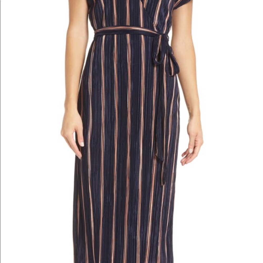 Charles Henry wrap midi dress in navy stripe XSP